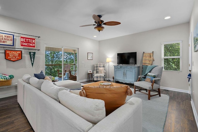 75 County Rd 881, Crane Hill, AL 35053 - living room with ceiling fan, recessed lighting, and dark wood-style flooring