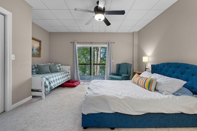 75 County Rd 881, Crane Hill, AL 35053 - bedroom with access to exterior, a paneled ceiling, carpet, and a ceiling fan