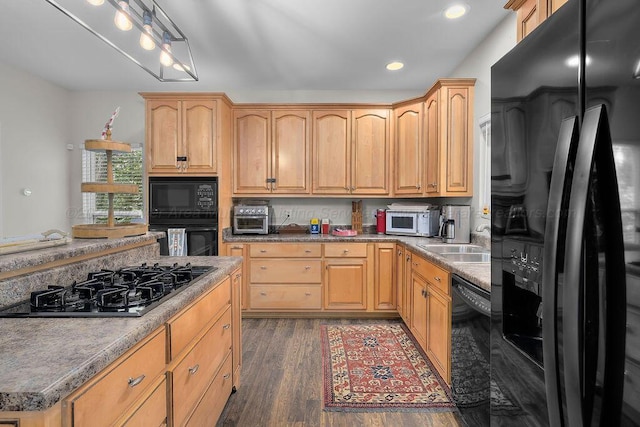 75 County Rd 881, Crane Hill, AL 35053 - kitchen with black appliances, wood finished floors, recessed lighting, and light brown cabinetry