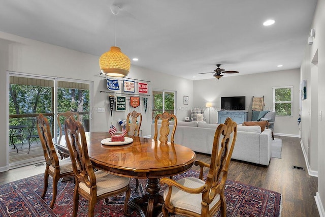 75 County Rd 881, Crane Hill, AL 35053 - dining area with a ceiling fan, recessed lighting, and wood finished floors