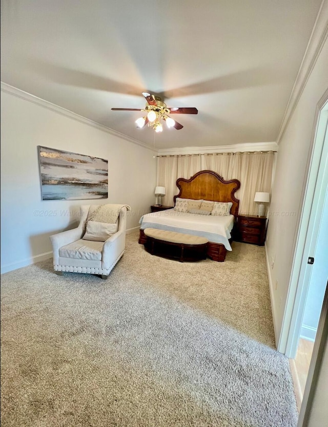 305 Chris Ln, Winfield, AL 35594 - carpeted bedroom with crown molding, baseboards, and ceiling fan