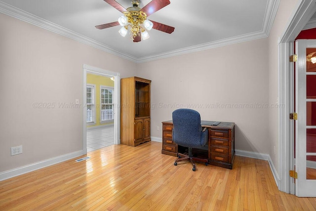 5746 Old Birmingham Hwy, Jasper, AL 35501 - office featuring ornamental molding, wood-type flooring, and a ceiling fan