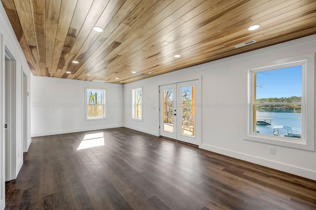 556 Sipsey Rock Rd, Crane Hill, AL 35053 - unfurnished room with baseboards, dark wood-style flooring, recessed lighting, and wood ceiling
