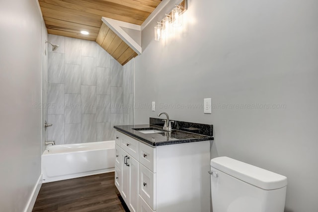 556 Sipsey Rock Rd, Crane Hill, AL 35053 - full bathroom with wood finished floors, toilet, vanity, shower / washtub combination, and wood ceiling
