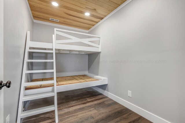 556 Sipsey Rock Rd, Crane Hill, AL 35053 - unfurnished bedroom featuring wooden ceiling, wood finished floors, baseboards, visible vents, and recessed lighting