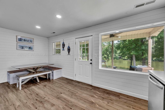 242 County Rd 307, Cullman, AL 35057 - interior space with wood finished floors, recessed lighting, wooden walls, and a ceiling fan