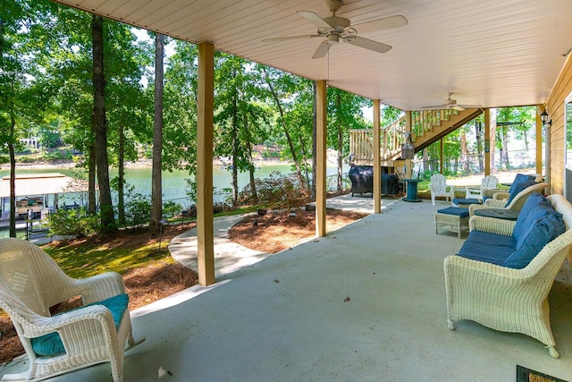 1528 Sipsey Rd, Double Springs, AL 35553 - view of patio / terrace featuring fence, stairs, a grill, and ceiling fan