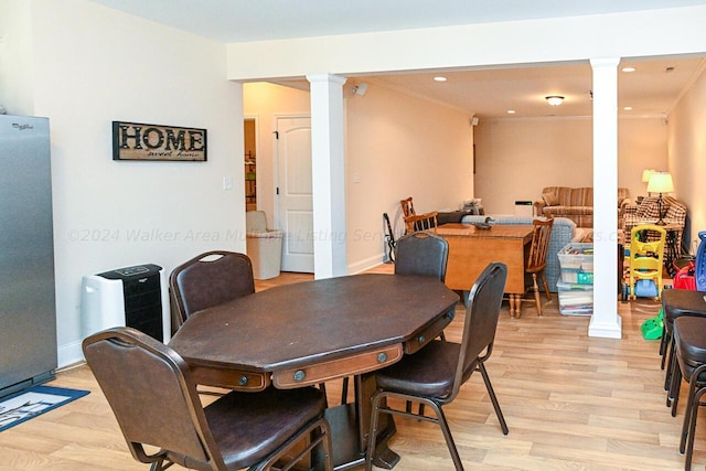 1528 Sipsey Rd, Double Springs, AL 35553 - dining area featuring light wood finished floors, baseboards, decorative columns, and recessed lighting