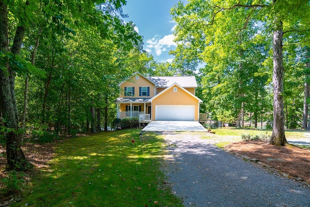 1528 Sipsey Rd, Double Springs, AL 35553 - traditional-style house with an attached garage, covered porch, a front lawn, and gravel driveway