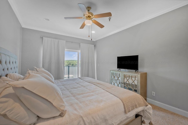 9661 Curry Hwy, Jasper, AL 35503 - bedroom with ornamental molding, access to exterior, baseboards, a ceiling fan, and carpet