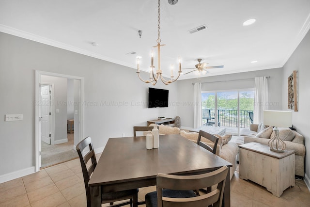 9661 Curry Hwy, Jasper, AL 35503 - dining area with crown molding, light tile patterned floors, baseboards, ceiling fan, and recessed lighting