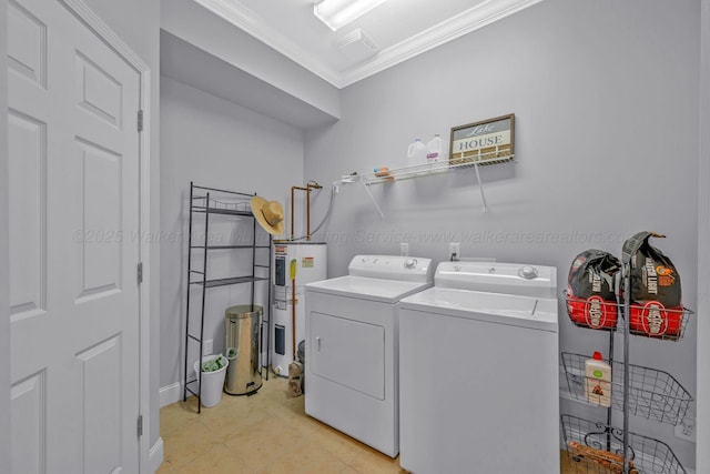 9661 Curry Hwy, Jasper, AL 35503 - laundry area featuring electric water heater, ornamental molding, and washing machine and clothes dryer