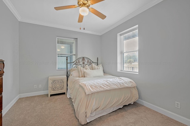 9661 Curry Hwy, Jasper, AL 35503 - bedroom featuring ornamental molding, baseboards, light carpet, and a ceiling fan