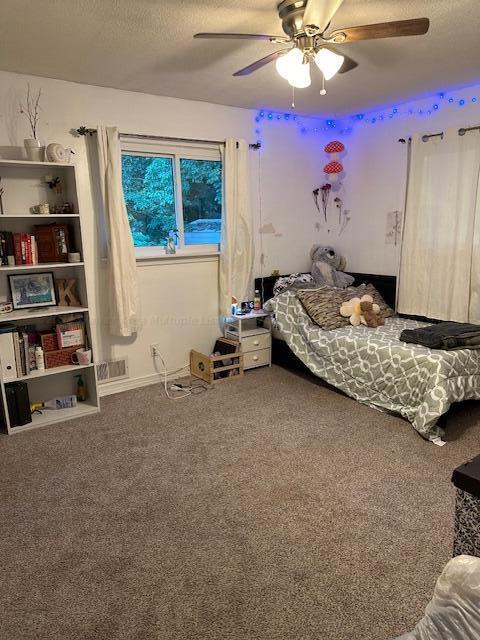 1807 30th St, Haleyville, AL 35565 - carpeted bedroom with a ceiling fan and a textured ceiling