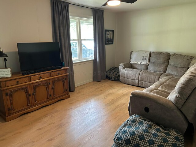 1728 Primrose Dr, Cullman, AL 35055 - living room featuring ceiling fan, light wood finished floors, and baseboards