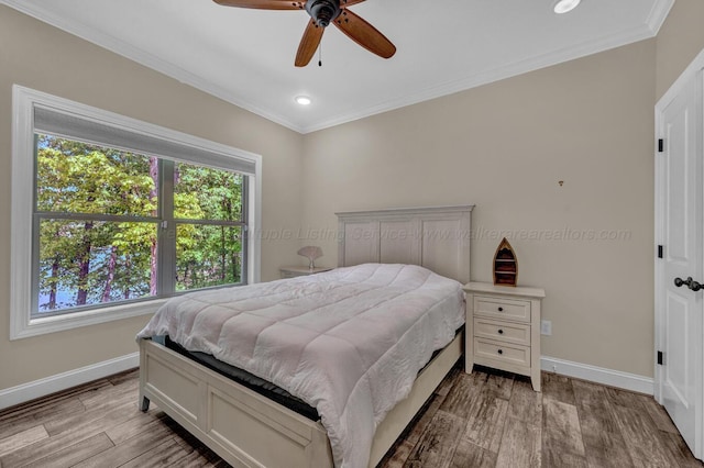 bedroom with baseboards, multiple windows, and wood finished floors