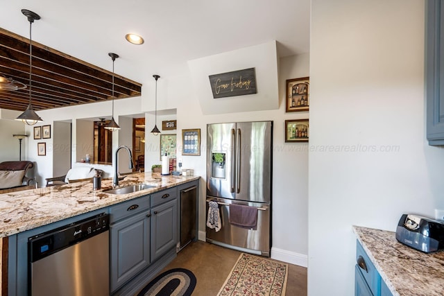 662 Sipsey Pike, Double Springs, AL 35553 - kitchen featuring appliances with stainless steel finishes, a sink, a peninsula, finished concrete floors, and open floor plan