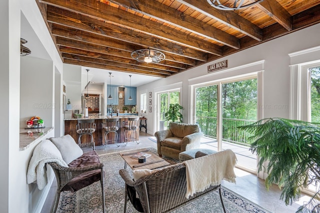 662 Sipsey Pike, Double Springs, AL 35553 - living area with wooden ceiling and beam ceiling