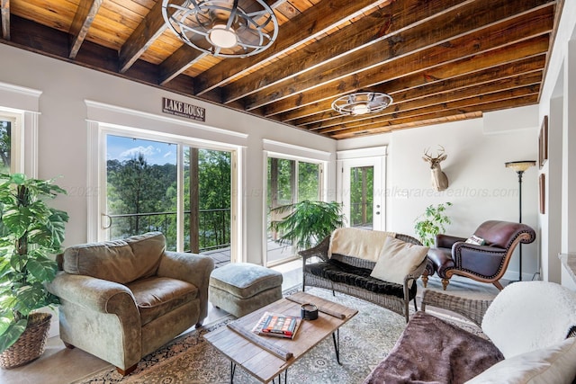 662 Sipsey Pike, Double Springs, AL 35553 - living area featuring wood ceiling and beam ceiling