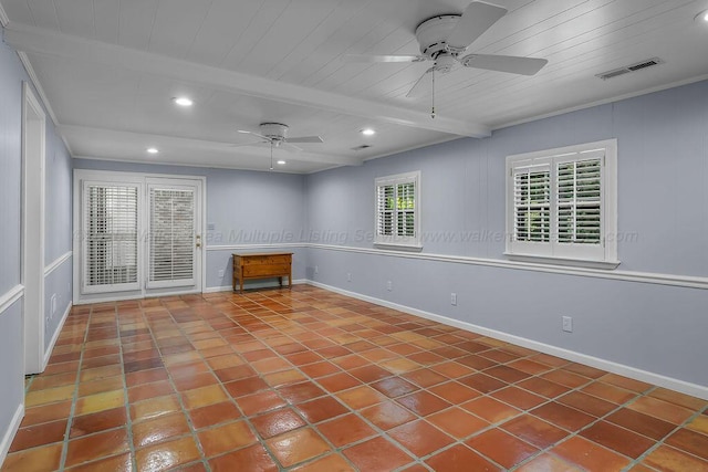 505 3rd Ave, Jasper, AL 35501 - spare room with ceiling fan, a wooden ceiling with exposed beams, tile patterned floors, and recessed lighting