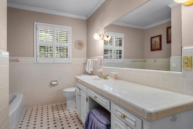 505 3rd Ave, Jasper, AL 35501 - full bathroom featuring plenty of natural light, vanity, a tub, tile walls, and crown molding