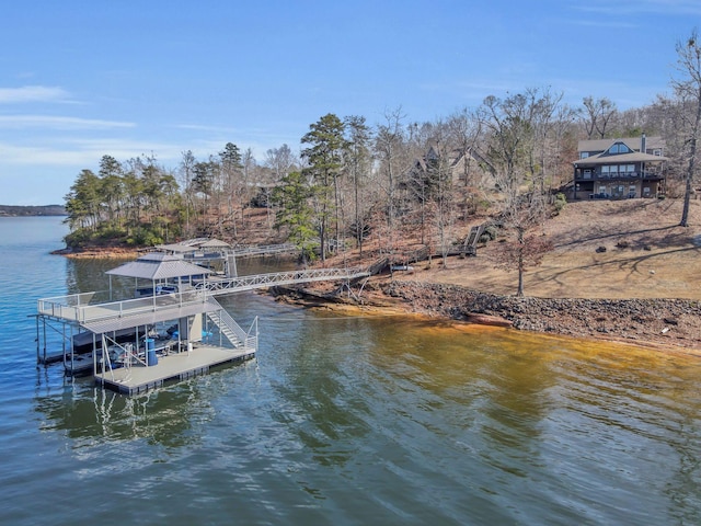 view of dock with a water view
