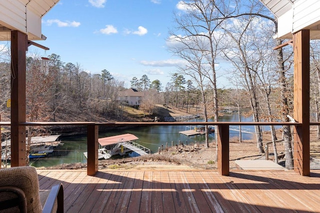 wooden terrace with a water view