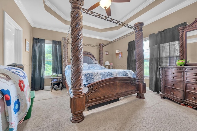 7442 Cresview Ln, Dora, AL 35062 - carpeted bedroom with ornamental molding, a raised ceiling, and ceiling fan