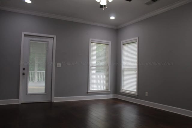 381 Gray Cir, Winfield, AL 35594 - empty room with a ceiling fan, hardwood / wood-style flooring, ornamental molding, and recessed lighting