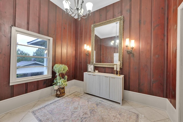 1600 Birmingham Ave, Jasper, AL 35501 - bathroom with a chandelier, tile patterned floors, vanity, and wooden walls