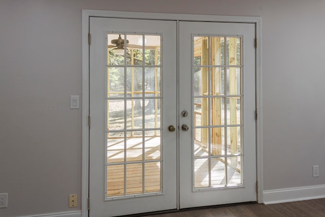 713 Hillsdale Rd, Jasper, AL 35504 - doorway to outside featuring baseboards, wood finished floors, and french doors