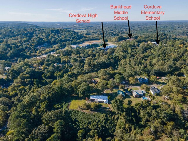 birds eye view of property with a forest view