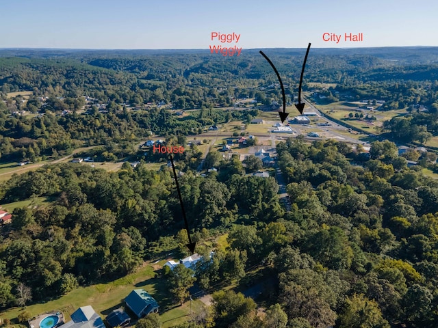 birds eye view of property with a view of trees