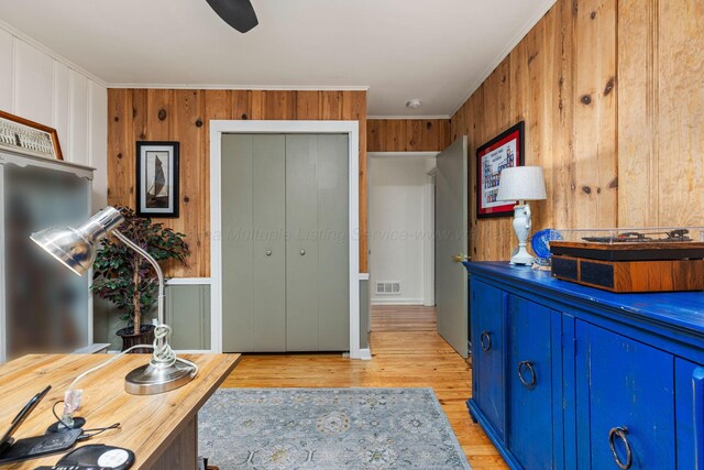 400 N Crest Cir, Jasper, AL 35501 - office with light wood-style floors, crown molding, and wood walls