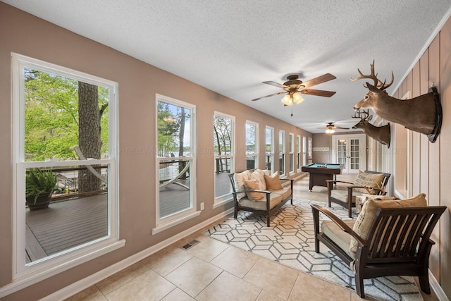 58 Lake Ln, Jasper, AL 35504 - sunroom featuring tile patterned floors, french doors, pool table, and baseboards