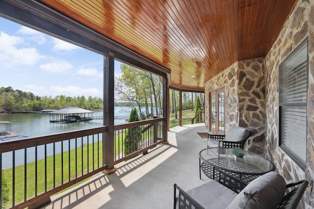 exterior space featuring a water view