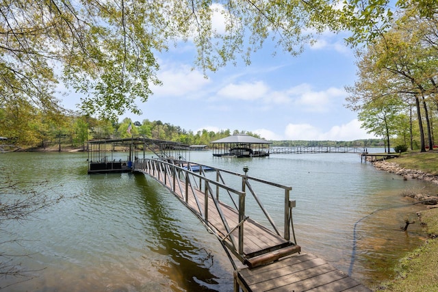 dock area with a water view