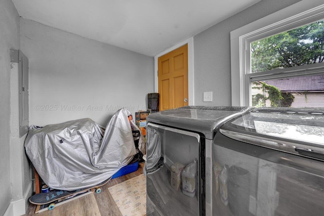 809 W 15th St, Jasper, AL 35501 - washroom featuring independent washer and dryer, wood finished floors, plenty of natural light, and electric panel