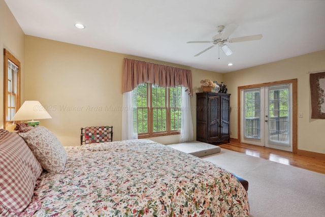 1617 S Stoney Rd, Double Springs, AL 35553 - bedroom with access to outside, recessed lighting, wood finished floors, french doors, and a ceiling fan