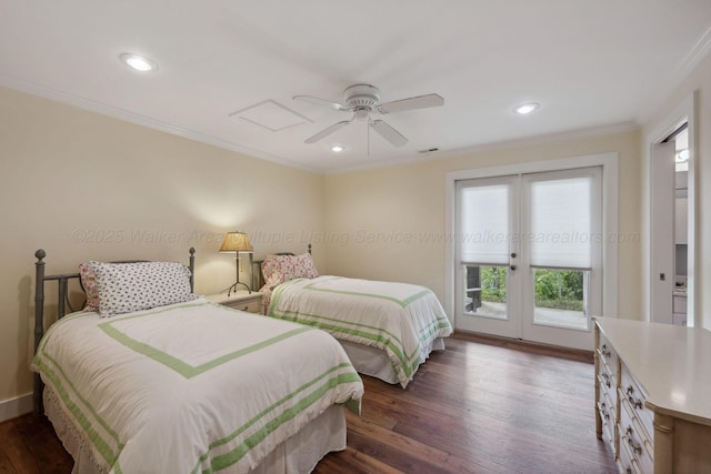1617 S Stoney Rd, Double Springs, AL 35553 - bedroom with french doors, access to exterior, crown molding, wood finished floors, and recessed lighting