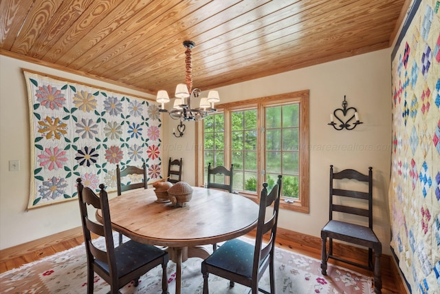 1617 S Stoney Rd, Double Springs, AL 35553 - dining room with wooden ceiling, a chandelier, baseboards, wood finished floors, and ornamental molding