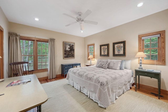 1617 S Stoney Rd, Double Springs, AL 35553 - bedroom featuring baseboards, light wood-style floors, recessed lighting, and a ceiling fan