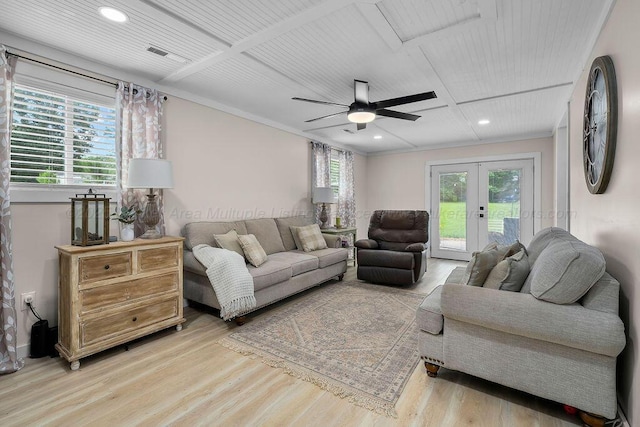 69 Oak Dr, Jasper, AL 35501 - living area with french doors, light wood-style flooring, ceiling fan, recessed lighting, and ornamental molding