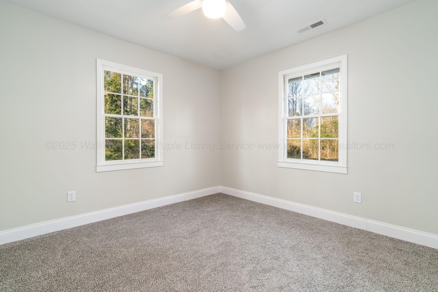 204 NW Piney Dr, Cullman, AL 35055 - carpeted empty room with baseboards, visible vents, and a ceiling fan