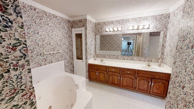 1704 Sharon Ln, Jasper, AL 35504 - bathroom featuring crown molding, wallpapered walls, and a sink