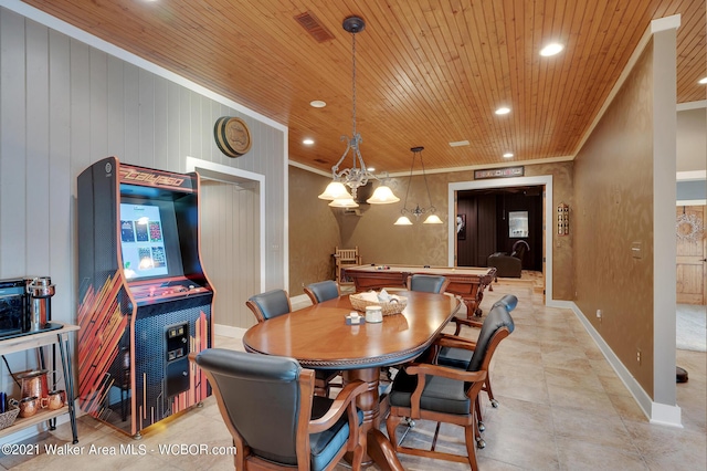 60 Sunset Dr, Arley, AL 35541 - dining room featuring visible vents, crown molding, wood ceiling, and recessed lighting