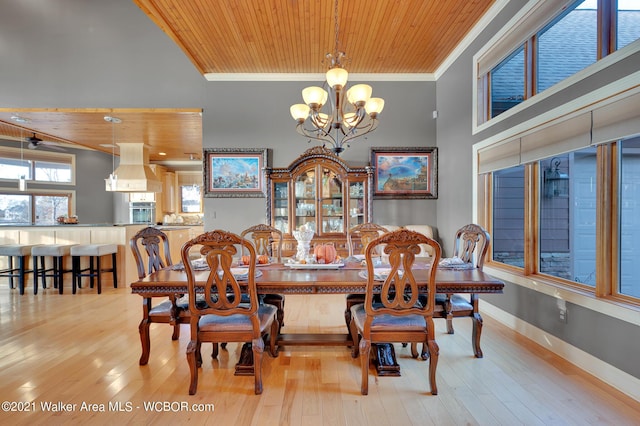 60 Sunset Dr, Arley, AL 35541 - dining space featuring hardwood / wood-style floors, crown molding, an inviting chandelier, and wood ceiling
