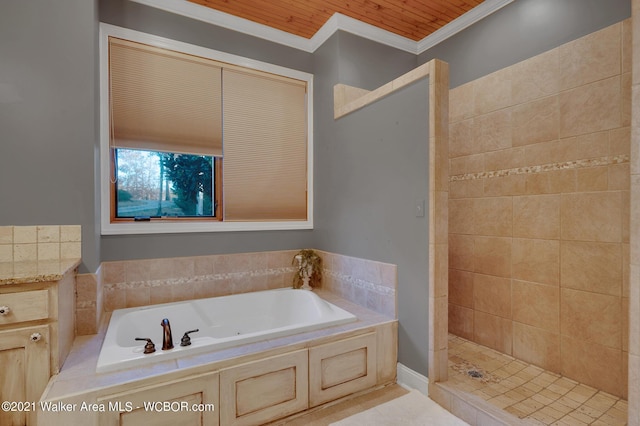 60 Sunset Dr, Arley, AL 35541 - bathroom with ornamental molding, tiled shower, and a bath