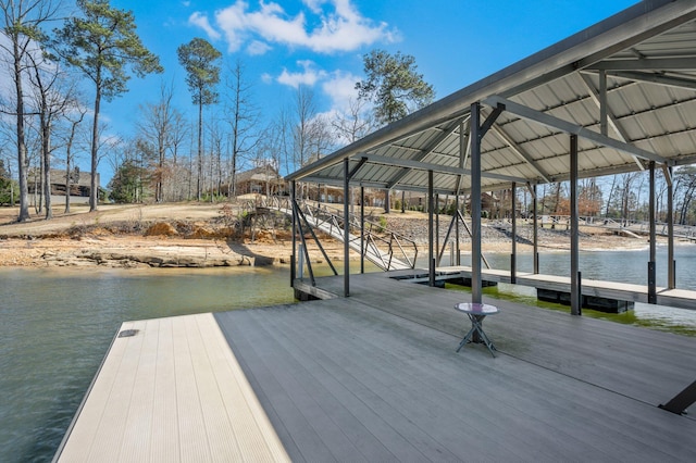 view of dock with a water view