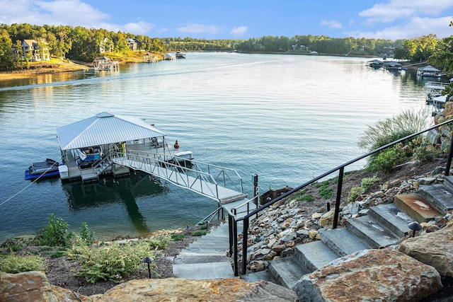 view of dock featuring a water view